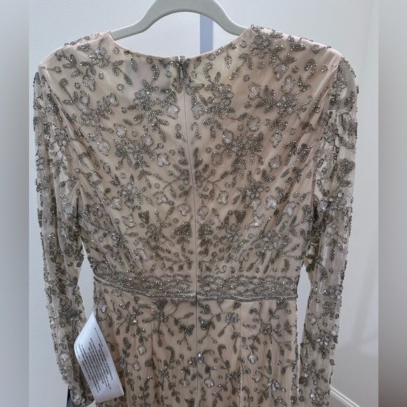 Mac Duggal 10812 Beaded Tea-Length Dress Sheer Sleeves Porcelain Size 6 NWT - Picture 9 of 11